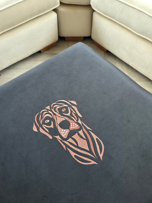 Square Labrador premium embroidered black velvet soft luxurious storage coffee table - ISTOOLS