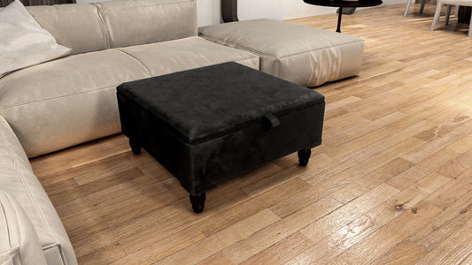 Square Plain Lid Coffee Table Ottoman Storage | Large Velvet Footrest - ISTOOLS