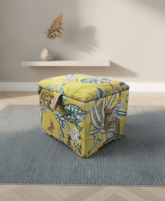 Deep Storage Ottoman with Elegant Floral Upholstery for Living Room - ISTOOLS
