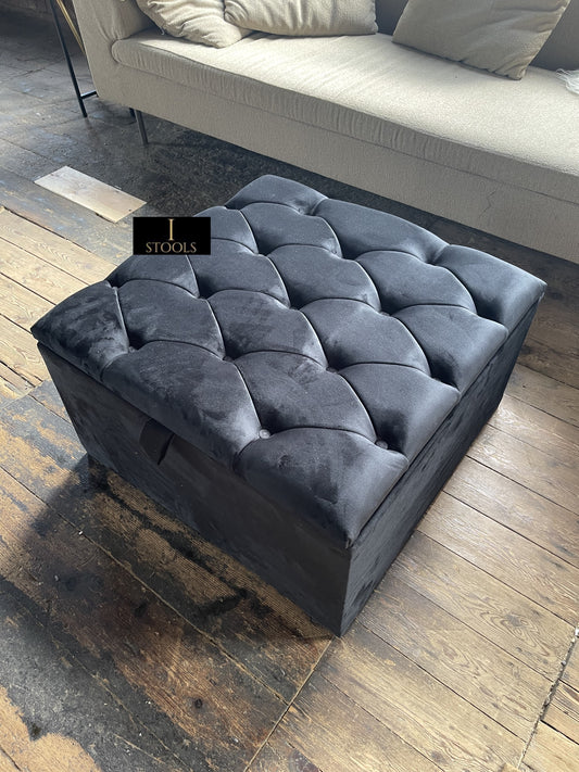 Coffee table | Window bay seat Large Square Black Ottoman Storage Box - ISTOOLS