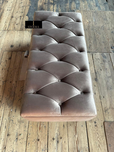 Sand Coloured Ottoman Storage Bench UK | Sand Chesterfield Buttoned Footstool