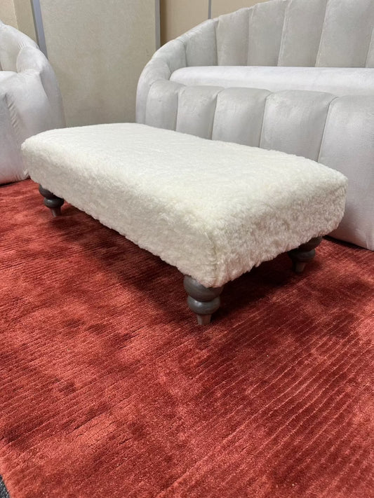 Premium Luxury Footstool with Cozy fur| off white Creamy Footstool Bench