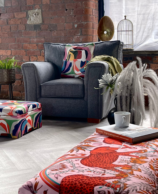 Printed multicolour Fabric Bespoke Footstool