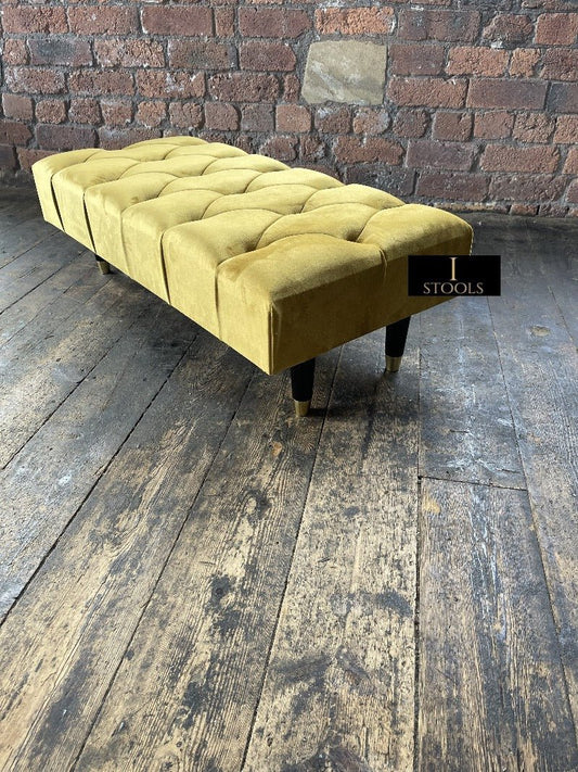 Mustard Gold Chesterfield Footstool | Large Mustard Ottoman Footstool - ISTOOLS