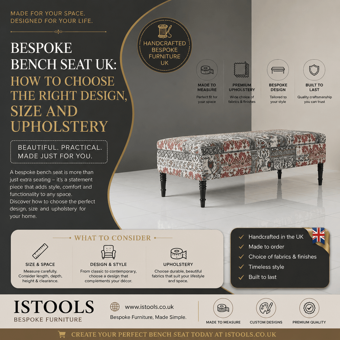 BESPOKE BENCH SEAT UK: HOW TO CHOOSE THE RIGHT DESIGN, SIZE AND UPHOLSTERY - ISTOOLS