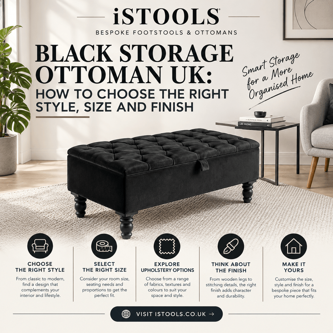 BLACK STORAGE OTTOMAN UK: HOW TO CHOOSE THE RIGHT STYLE, SIZE AND FINISH - ISTOOLS