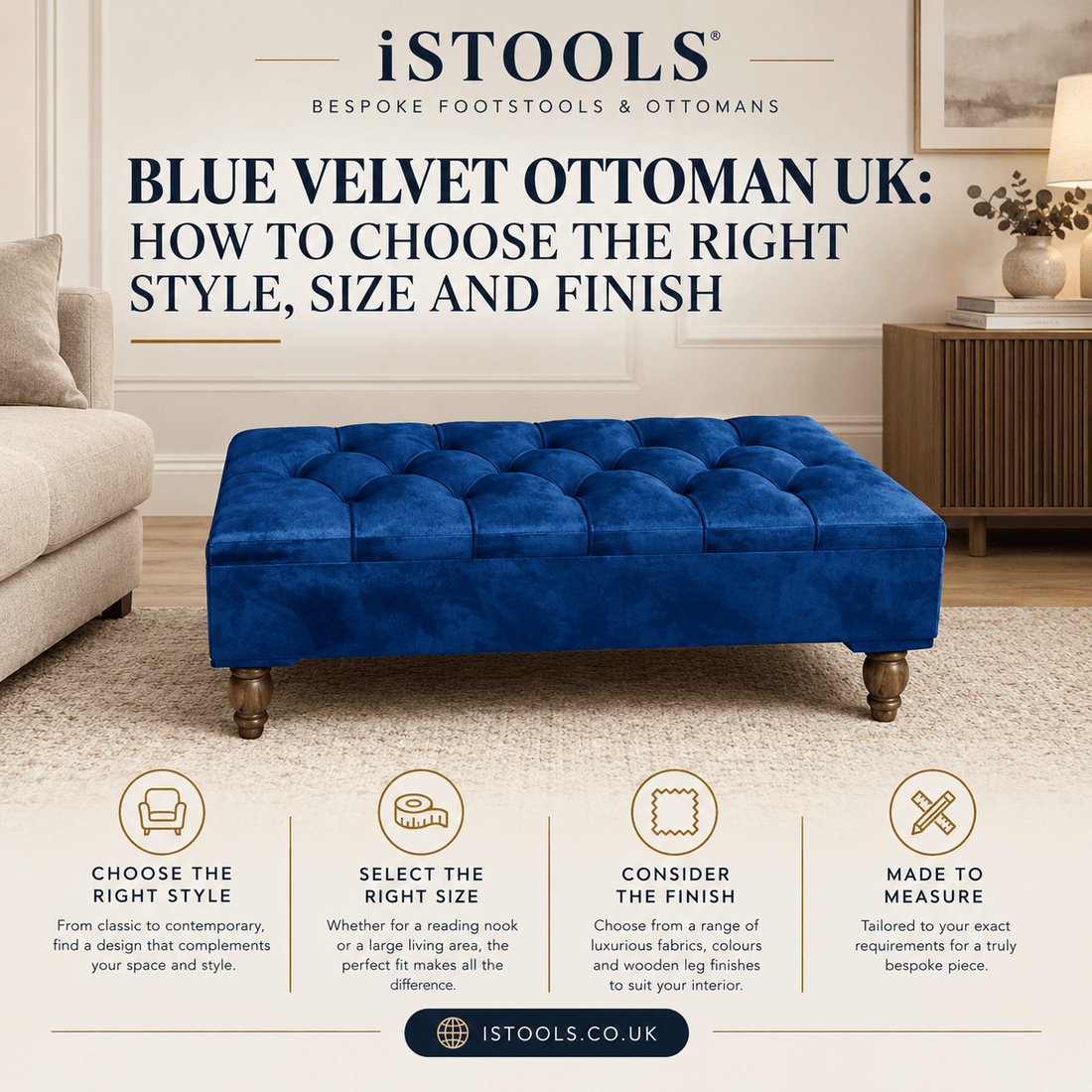 BLUE VELVET OTTOMAN UK: HOW TO CHOOSE THE RIGHT STYLE, SIZE AND FINISH - ISTOOLS