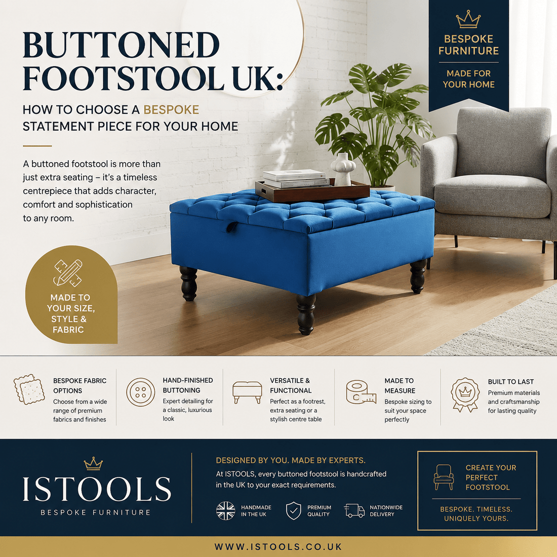 BUTTONED FOOTSTOOL UK: HOW TO CHOOSE A BESPOKE STATEMENT PIECE FOR YOUR HOME - ISTOOLS