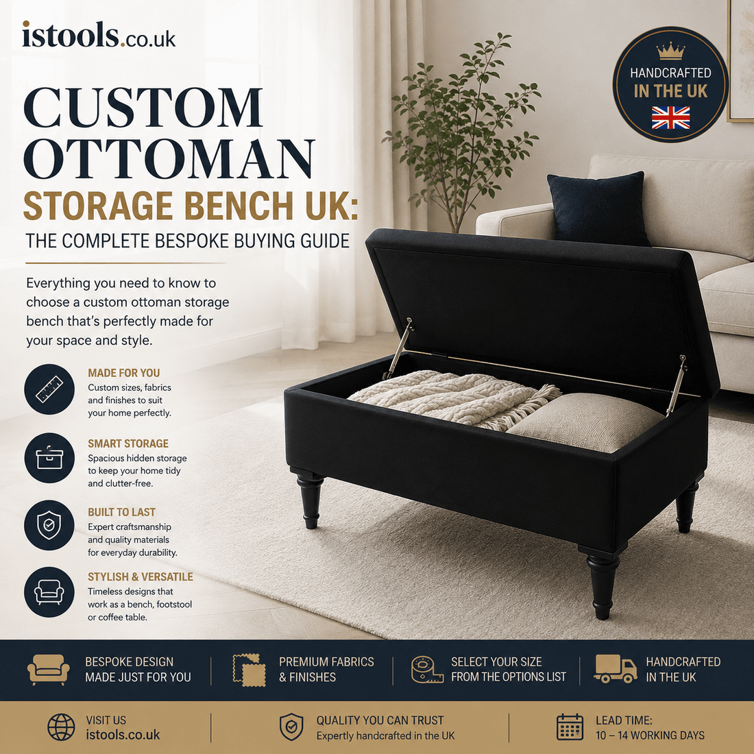 CUSTOM OTTOMAN STORAGE BENCH UK: THE COMPLETE BESPOKE BUYING GUIDE - ISTOOLS