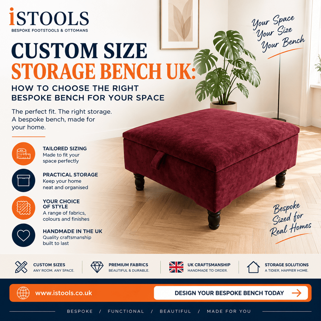 CUSTOM SIZE STORAGE BENCH UK: HOW TO CHOOSE THE RIGHT BESPOKE BENCH FOR YOUR SPACE - ISTOOLS
