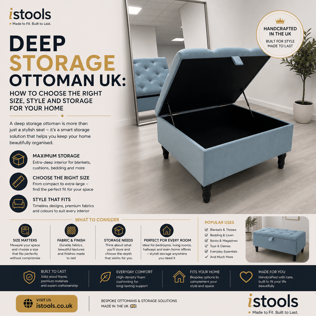 DEEP STORAGE OTTOMAN UK: HOW TO CHOOSE THE RIGHT SIZE, STYLE AND STORAGE FOR YOUR HOME - ISTOOLS