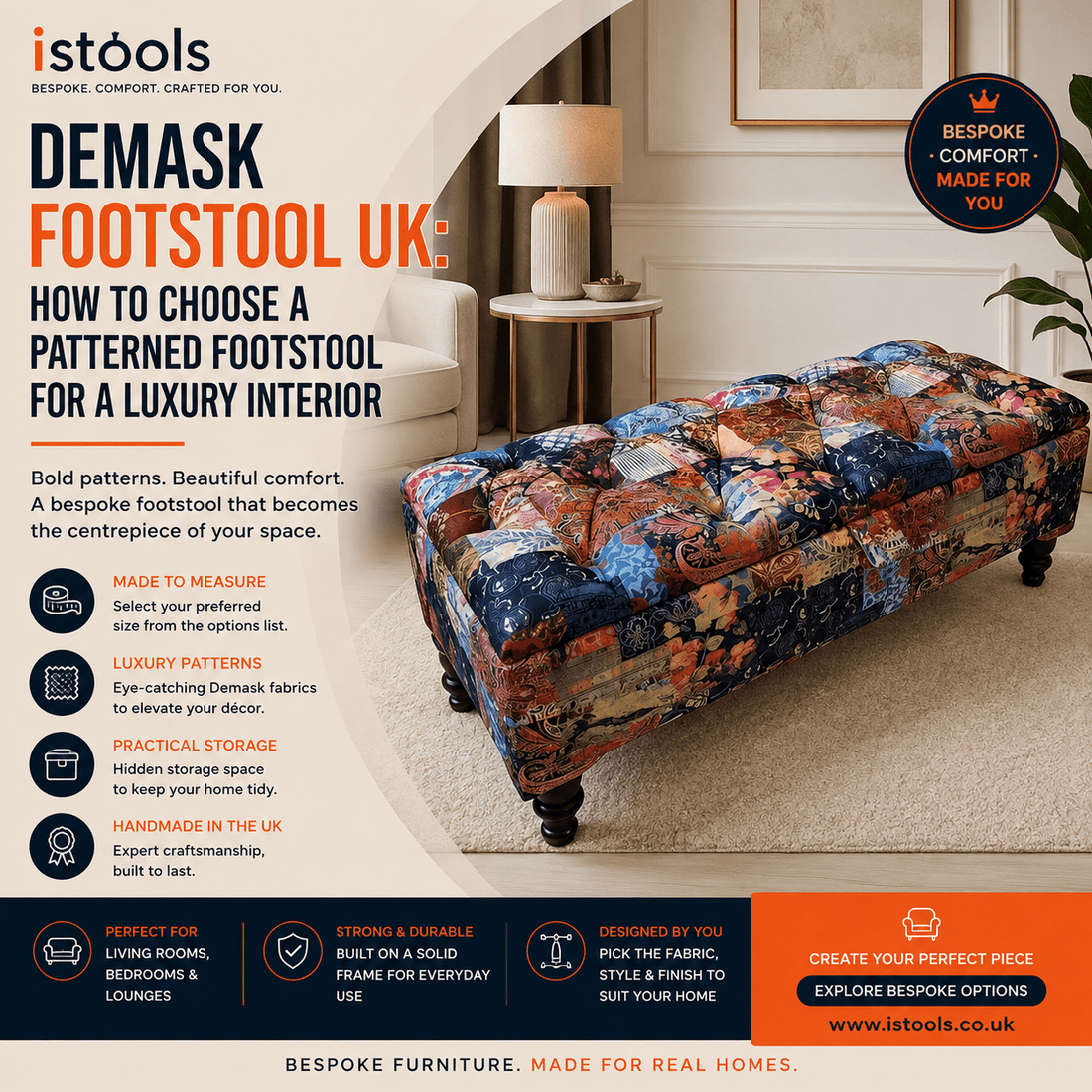 DEMASK FOOTSTOOL UK: HOW TO CHOOSE A PATTERNED FOOTSTOOL FOR A LUXURY INTERIOR - ISTOOLS