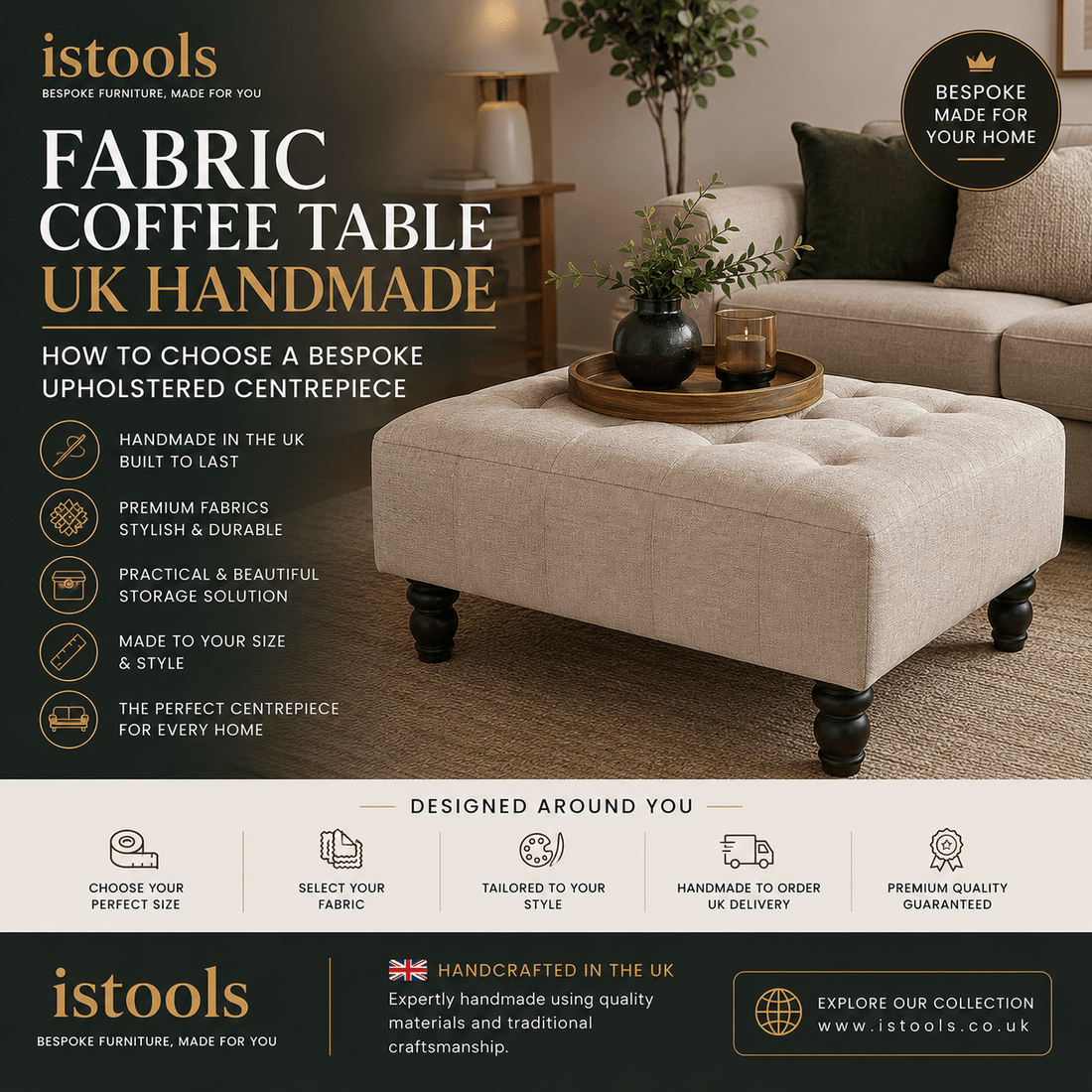 FABRIC COFFEE TABLE UK HANDMADE: HOW TO CHOOSE A BESPOKE UPHOLSTERED CENTREPIECE - ISTOOLS