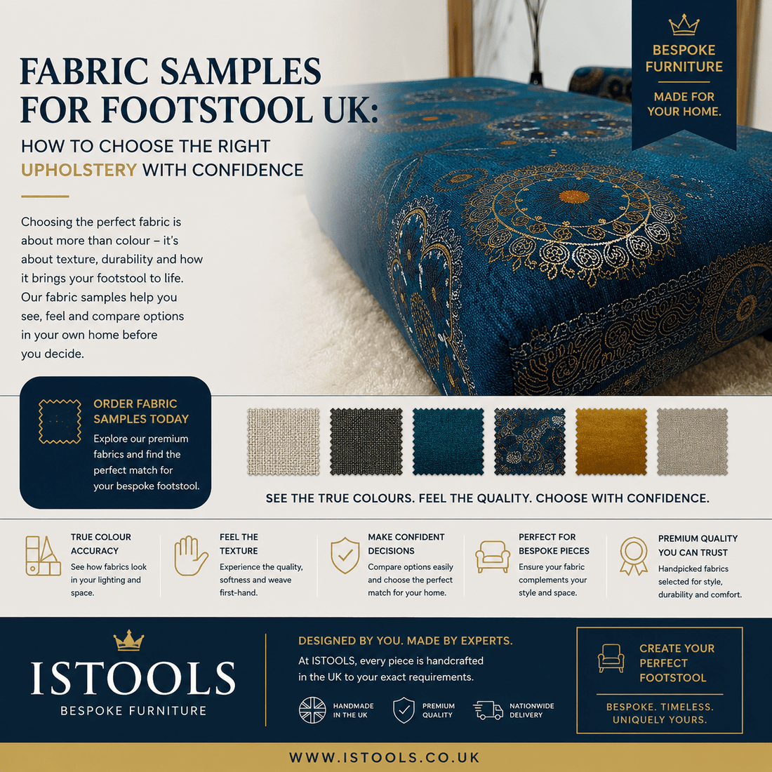 FABRIC SAMPLES FOR FOOTSTOOL UK: HOW TO CHOOSE THE RIGHT UPHOLSTERY WITH CONFIDENCE - ISTOOLS