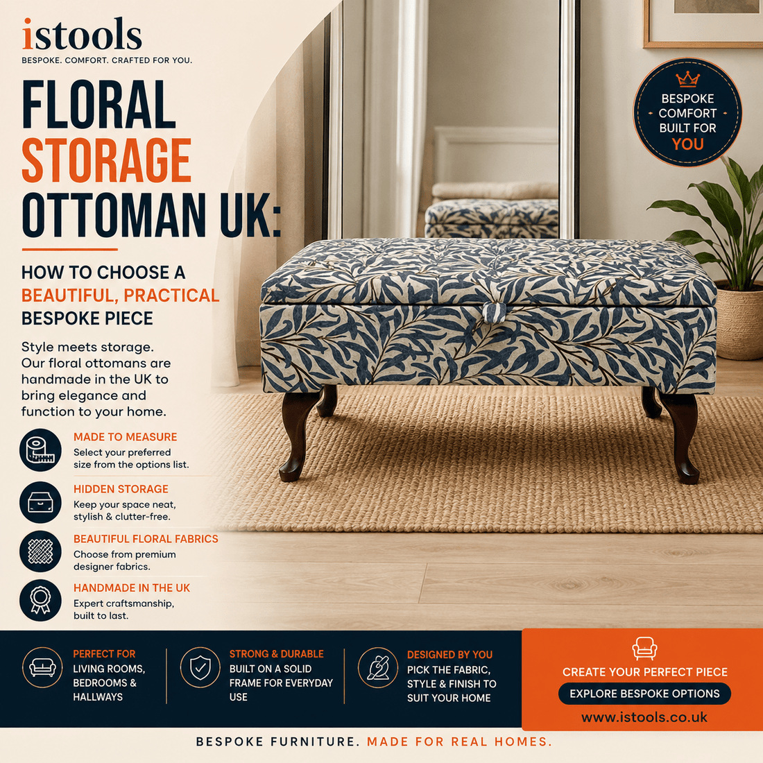 FLORAL STORAGE OTTOMAN UK: HOW TO CHOOSE A BEAUTIFUL, PRACTICAL BESPOKE PIECE - ISTOOLS