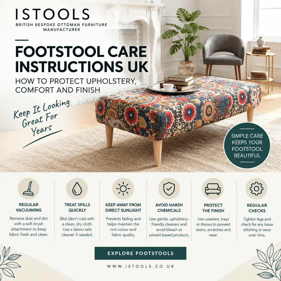 FOOTSTOOL CARE INSTRUCTIONS UK: HOW TO PROTECT UPHOLSTERY, COMFORT AND FINISH - ISTOOLS