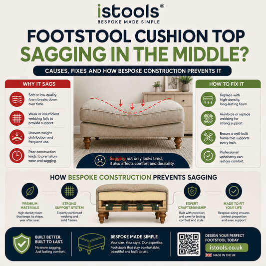 FOOTSTOOL CUSHION TOP SAGGING IN THE MIDDLE? CAUSES, FIXES AND HOW BESPOKE CONSTRUCTION PREVENTS IT - ISTOOLS