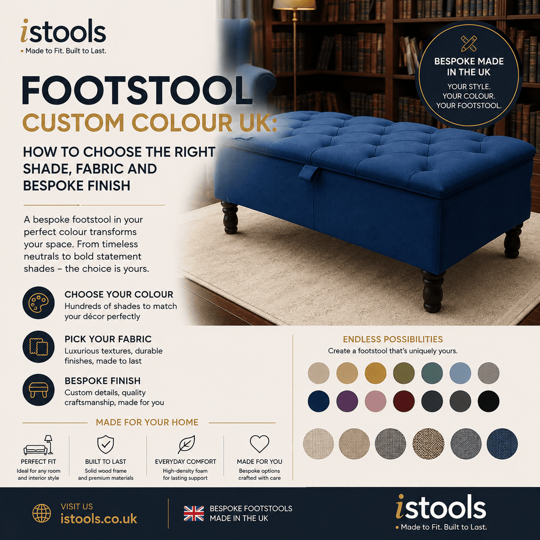 FOOTSTOOL CUSTOM COLOUR UK: HOW TO CHOOSE THE RIGHT SHADE, FABRIC AND BESPOKE FINISH - ISTOOLS