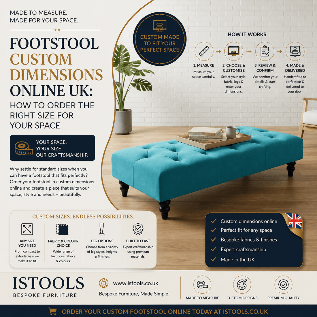 FOOTSTOOL CUSTOM DIMENSIONS ONLINE UK: HOW TO ORDER THE RIGHT SIZE FOR YOUR SPACE - ISTOOLS