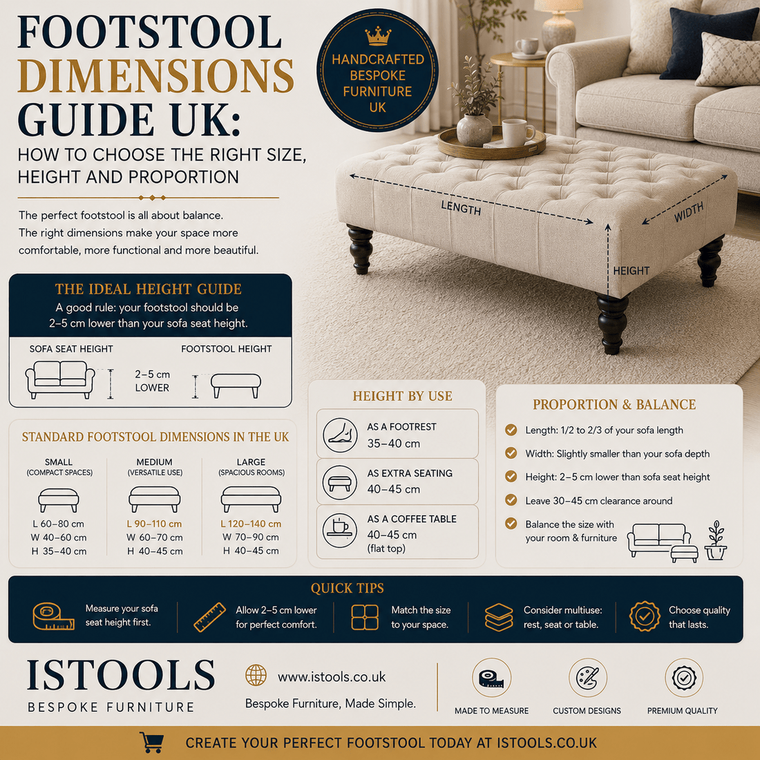 FOOTSTOOL DIMENSIONS GUIDE UK: HOW TO CHOOSE THE RIGHT SIZE, HEIGHT AND PROPORTION - ISTOOLS