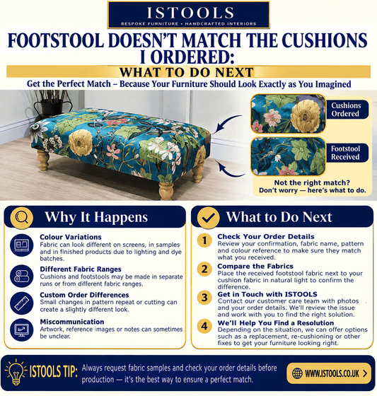 FOOTSTOOL DOESN'T MATCH THE CUSHIONS I ORDERED: WHAT TO DO NEXT - ISTOOLS