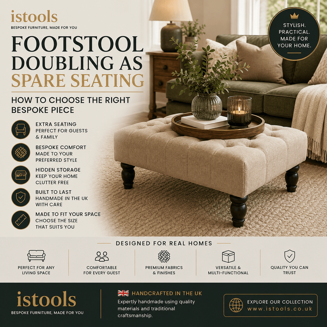 FOOTSTOOL DOUBLING AS SPARE SEATING: HOW TO CHOOSE THE RIGHT BESPOKE PIECE - ISTOOLS