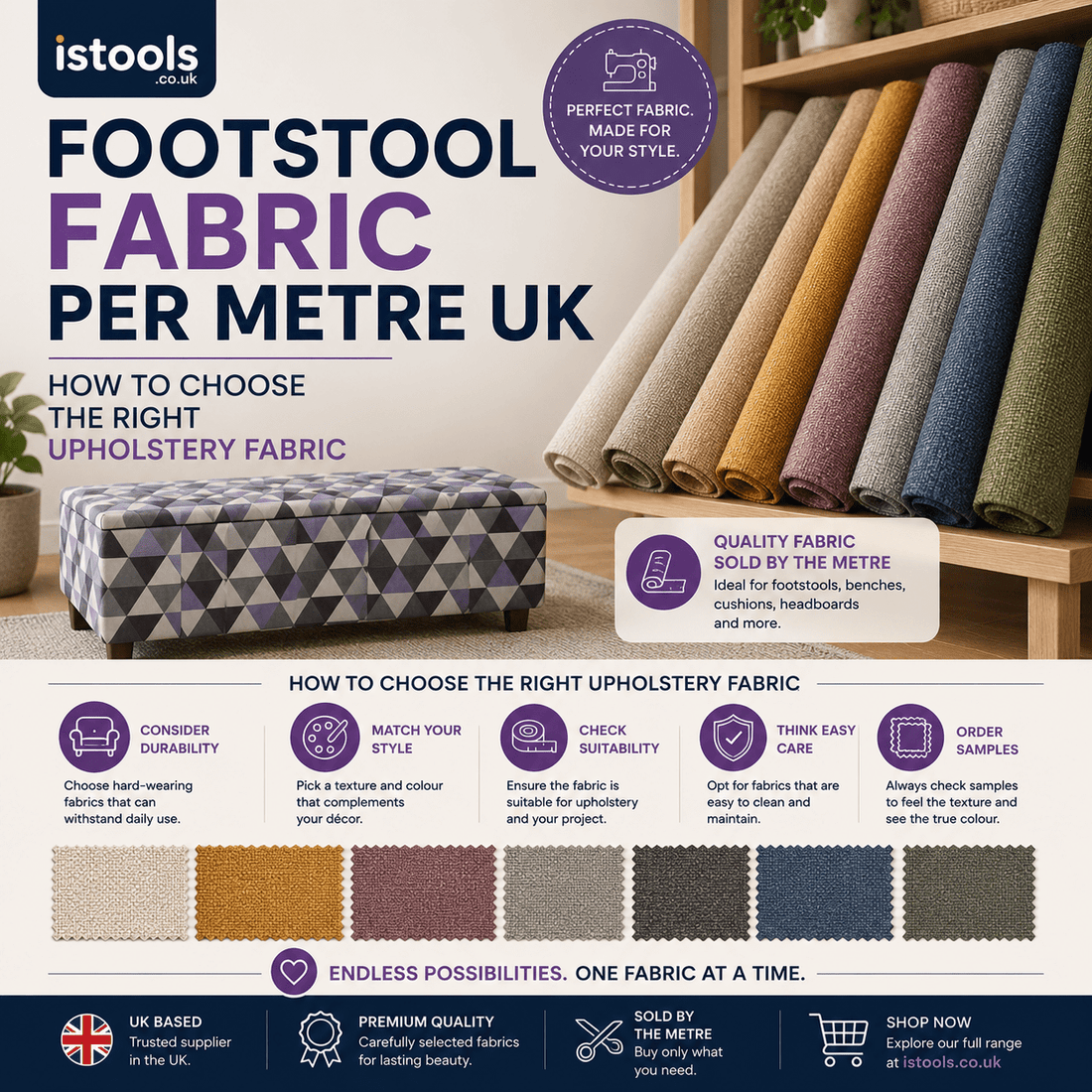 FOOTSTOOL FABRIC PER METRE UK: HOW TO CHOOSE THE RIGHT UPHOLSTERY FABRIC - ISTOOLS