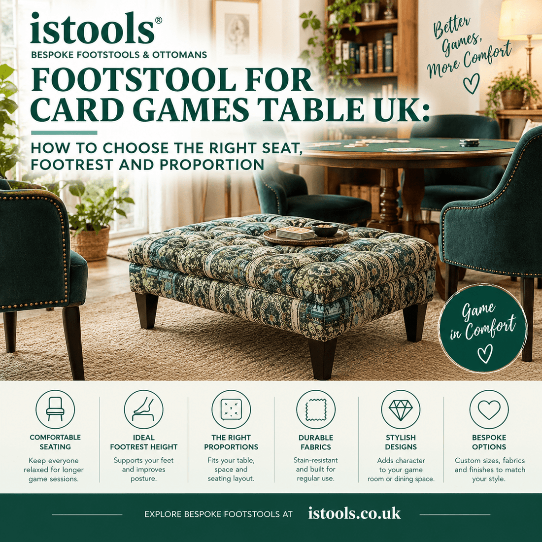 FOOTSTOOL FOR CARD GAMES TABLE UK: HOW TO CHOOSE THE RIGHT SEAT, FOOTREST AND PROPORTION - ISTOOLS