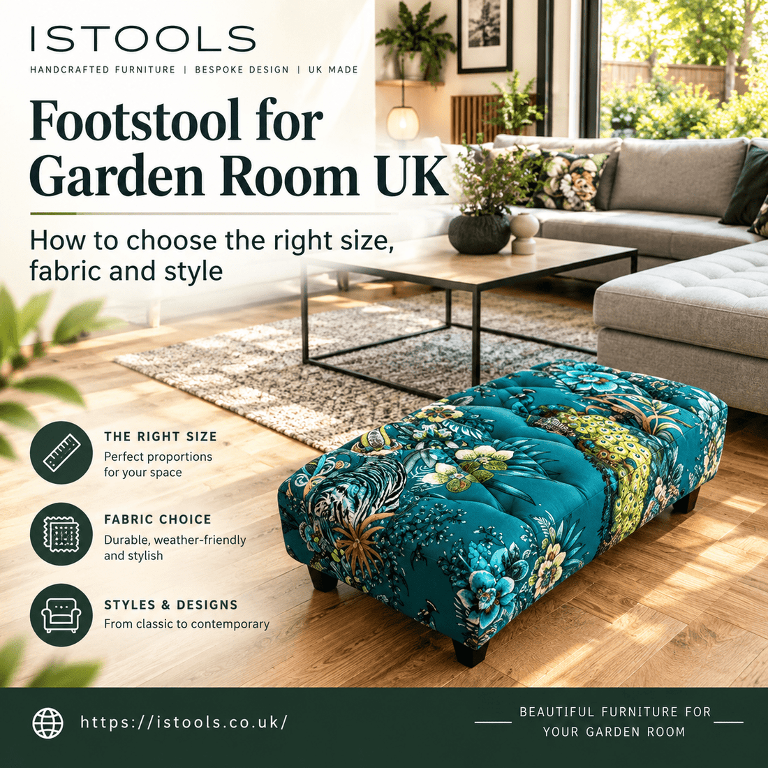 FOOTSTOOL FOR GARDEN ROOM UK: HOW TO CHOOSE THE RIGHT SIZE, FABRIC AND STYLE - ISTOOLS