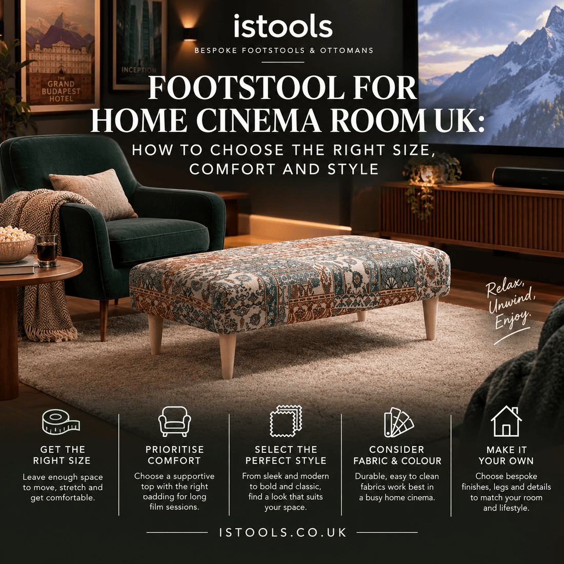 FOOTSTOOL FOR HOME CINEMA ROOM UK: HOW TO CHOOSE THE RIGHT SIZE, COMFORT AND STYLE - ISTOOLS