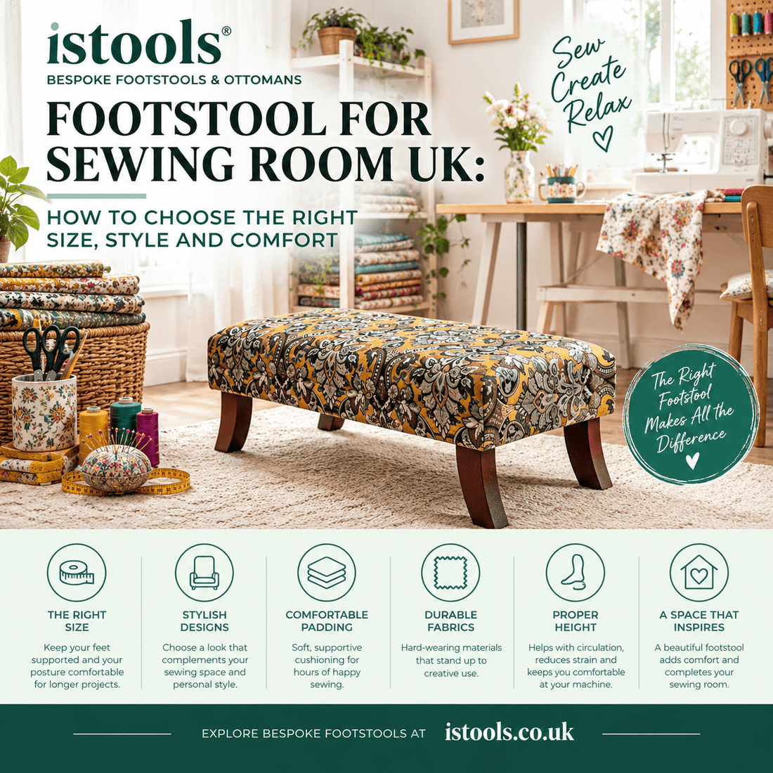 FOOTSTOOL FOR SEWING ROOM UK: HOW TO CHOOSE THE RIGHT SIZE, STYLE AND COMFORT - ISTOOLS