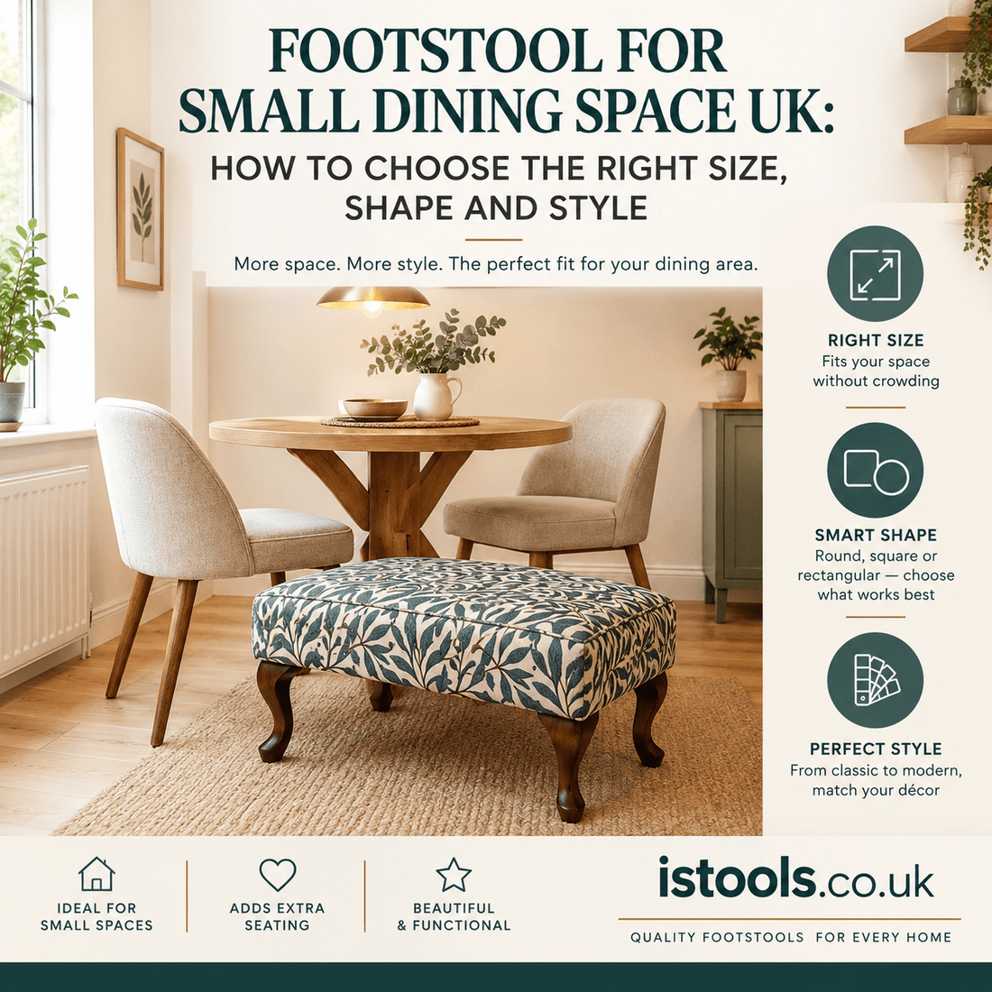 FOOTSTOOL FOR SMALL DINING SPACE UK: HOW TO CHOOSE THE RIGHT SIZE, SHAPE AND STYLE - ISTOOLS