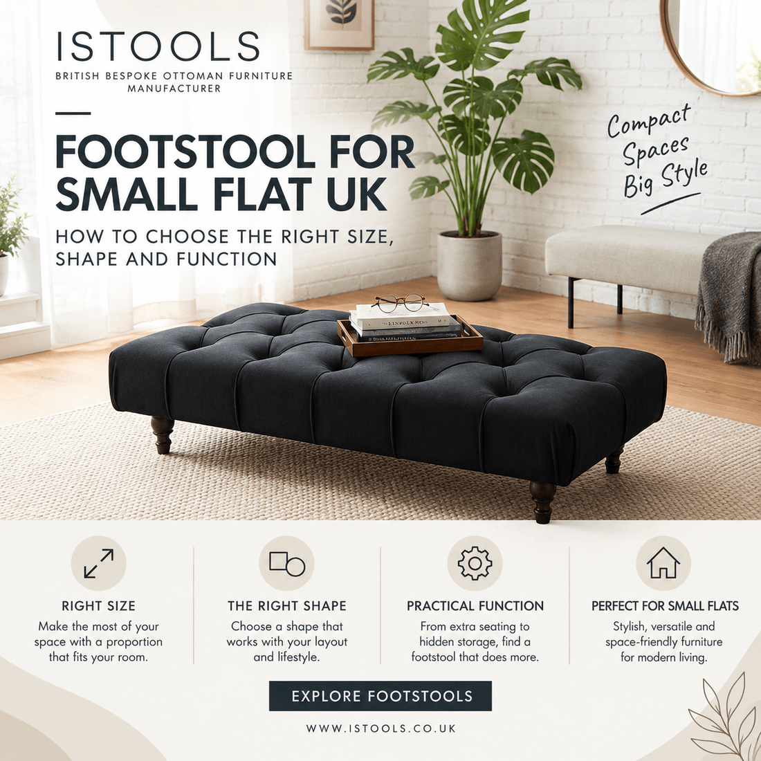 FOOTSTOOL FOR SMALL FLAT UK: HOW TO CHOOSE THE RIGHT SIZE, SHAPE AND FUNCTION - ISTOOLS