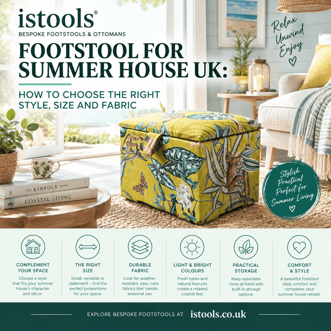 FOOTSTOOL FOR SUMMER HOUSE UK: HOW TO CHOOSE THE RIGHT STYLE, SIZE AND FABRIC - ISTOOLS