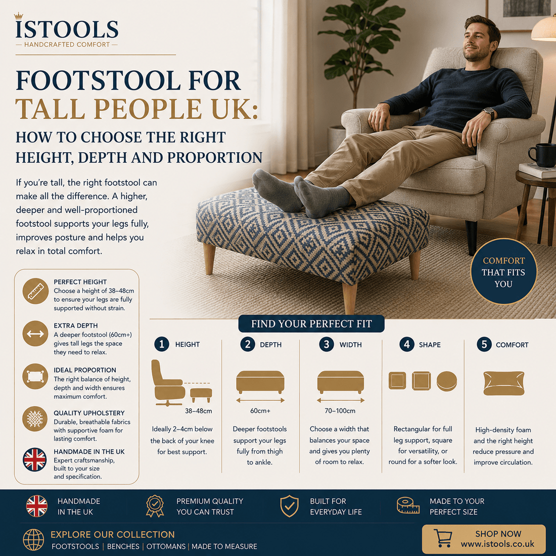 FOOTSTOOL FOR TALL PEOPLE UK: HOW TO CHOOSE THE RIGHT HEIGHT, DEPTH AND PROPORTION - ISTOOLS