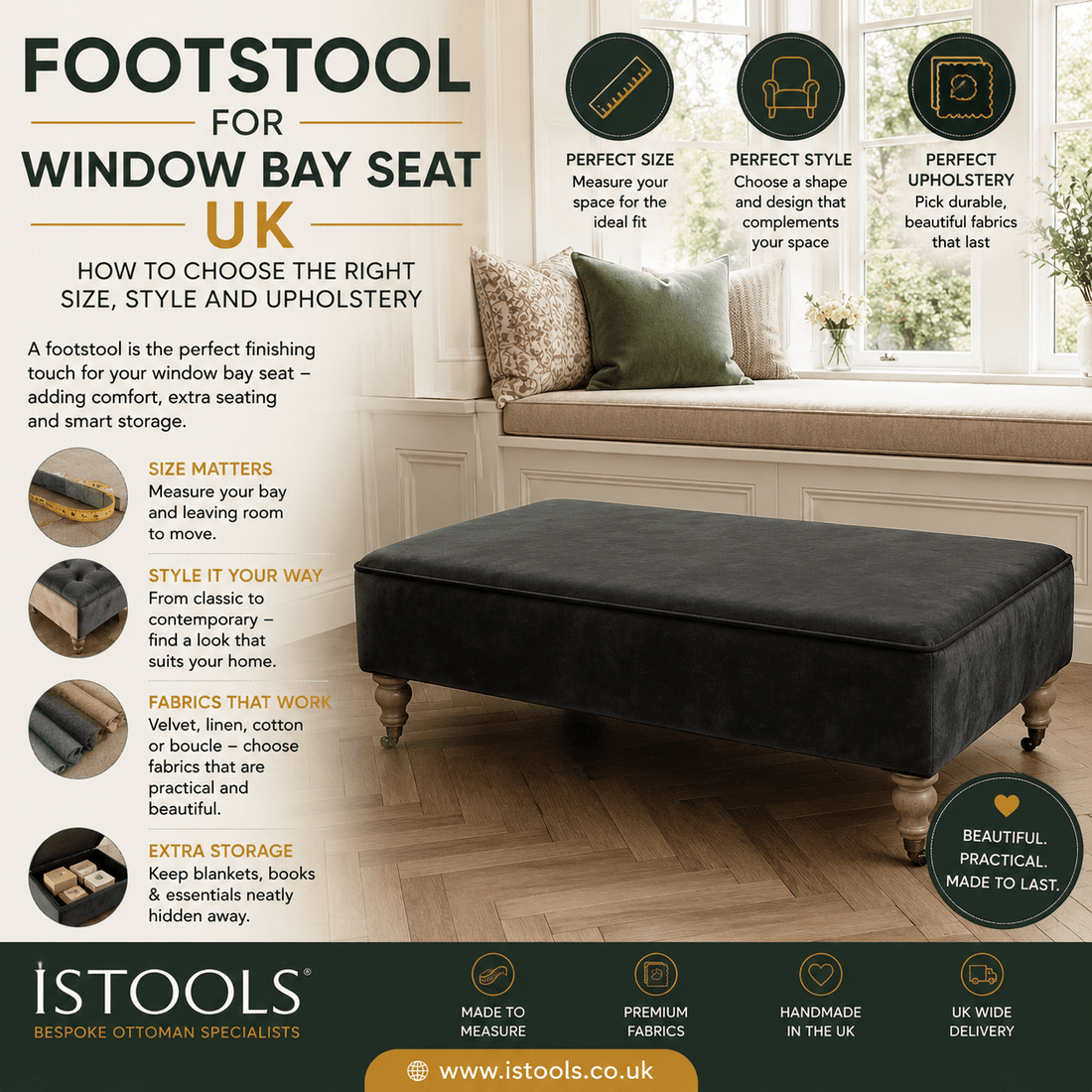 FOOTSTOOL FOR WINDOW BAY SEAT UK: HOW TO CHOOSE THE RIGHT SIZE, STYLE AND UPHOLSTERY - ISTOOLS