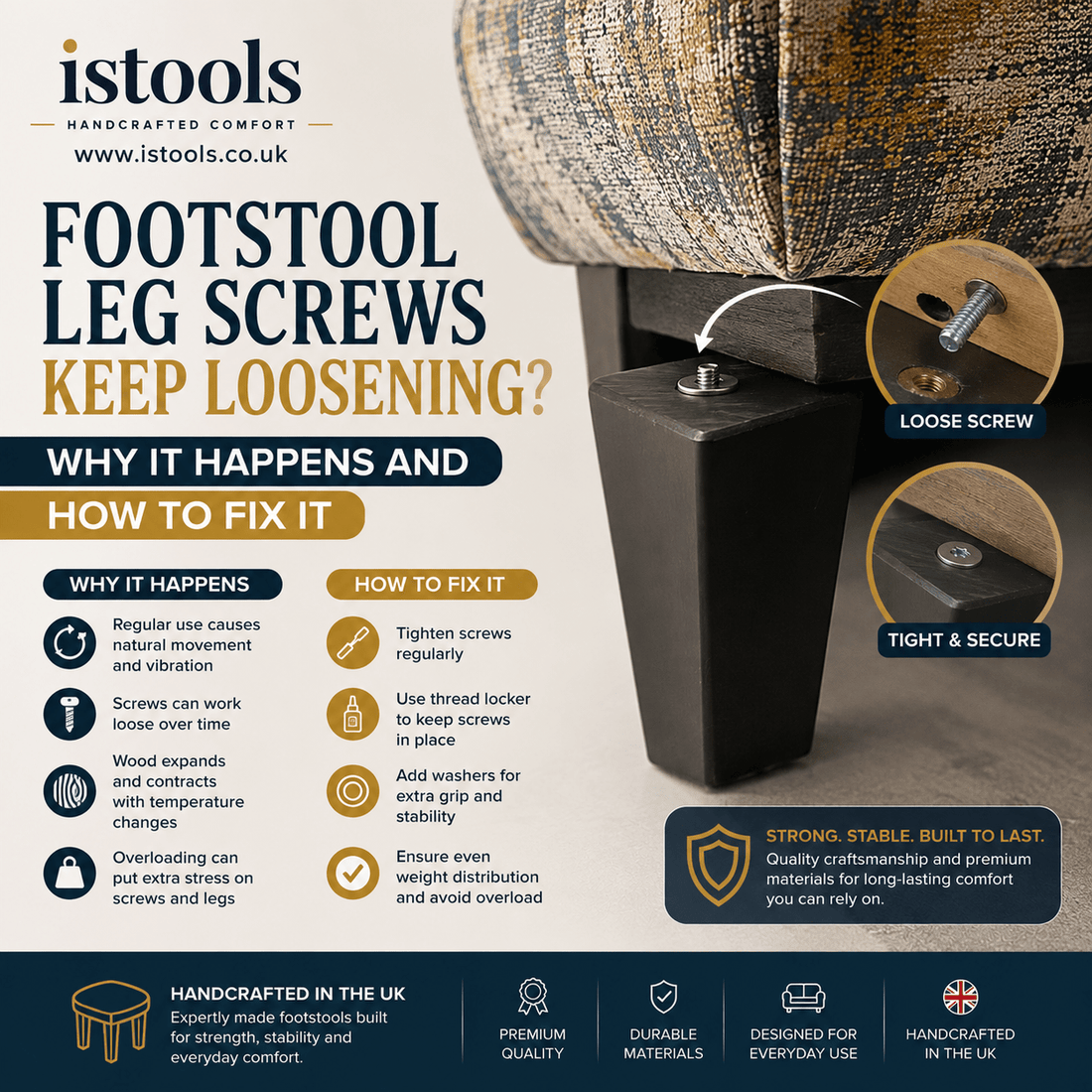 FOOTSTOOL LEG SCREWS KEEP LOOSENING? WHY IT HAPPENS AND HOW TO FIX IT - ISTOOLS