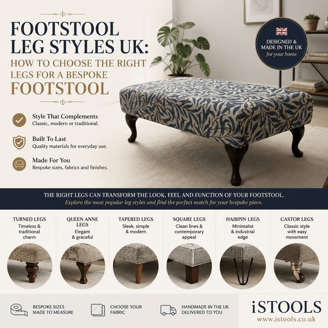 FOOTSTOOL LEG STYLES UK: HOW TO CHOOSE THE RIGHT LEGS FOR A BESPOKE FOOTSTOOL - ISTOOLS