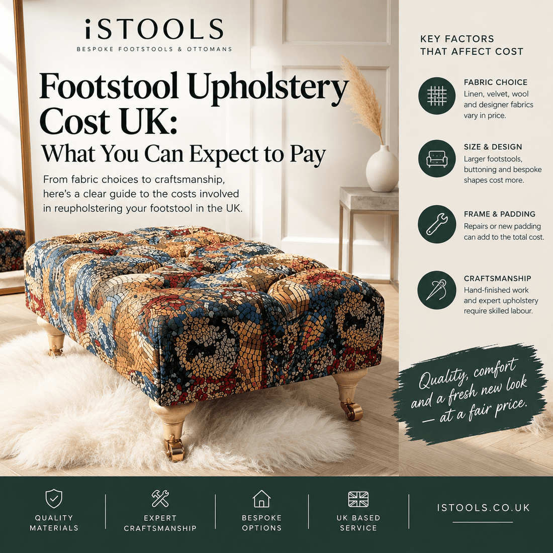 FOOTSTOOL REUPHOLSTERY COST UK: WHAT YOU CAN EXPECT TO PAY - ISTOOLS