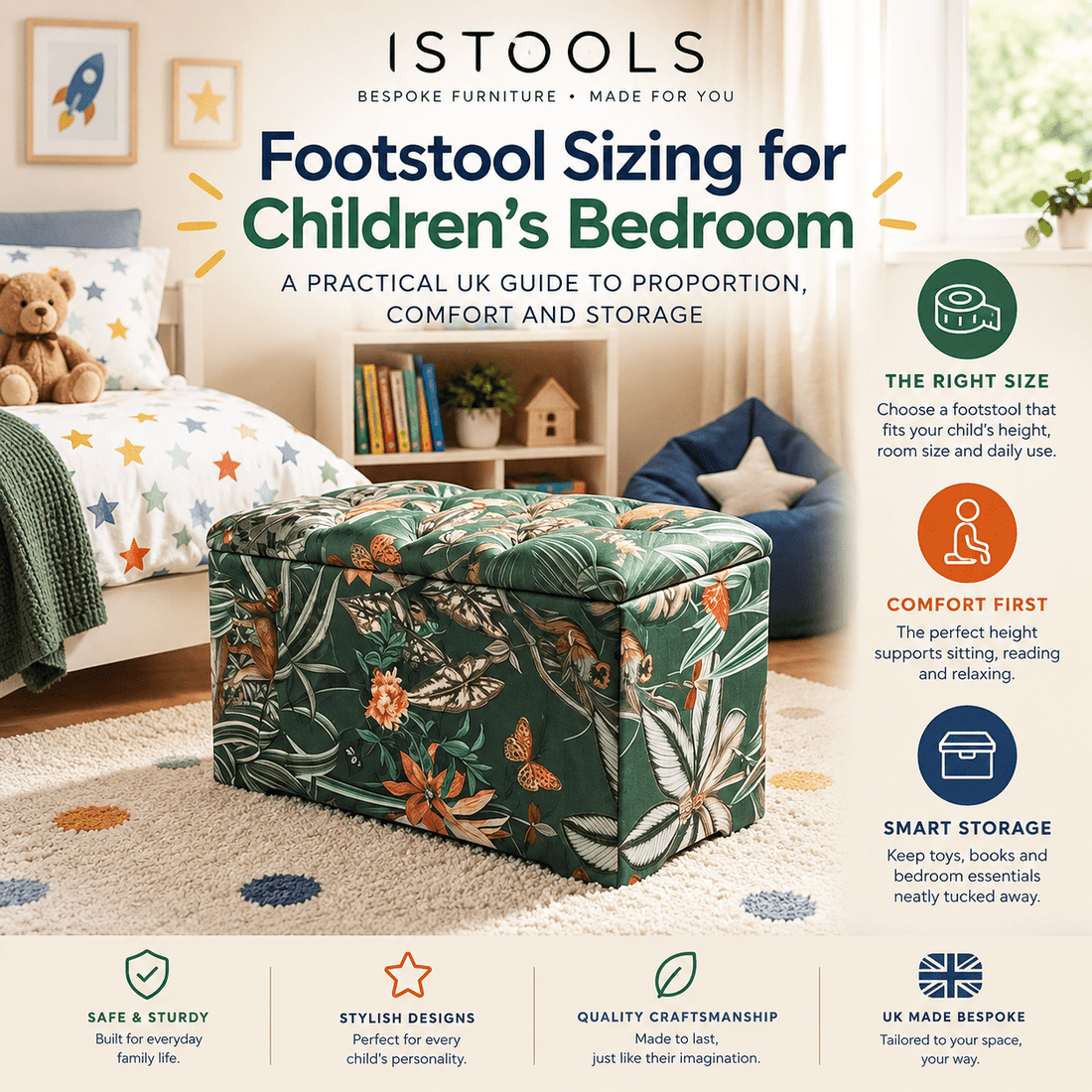 FOOTSTOOL SIZING FOR CHILDREN'S BEDROOM: A PRACTICAL UK GUIDE TO PROPORTION, COMFORT AND STORAGE - ISTOOLS
