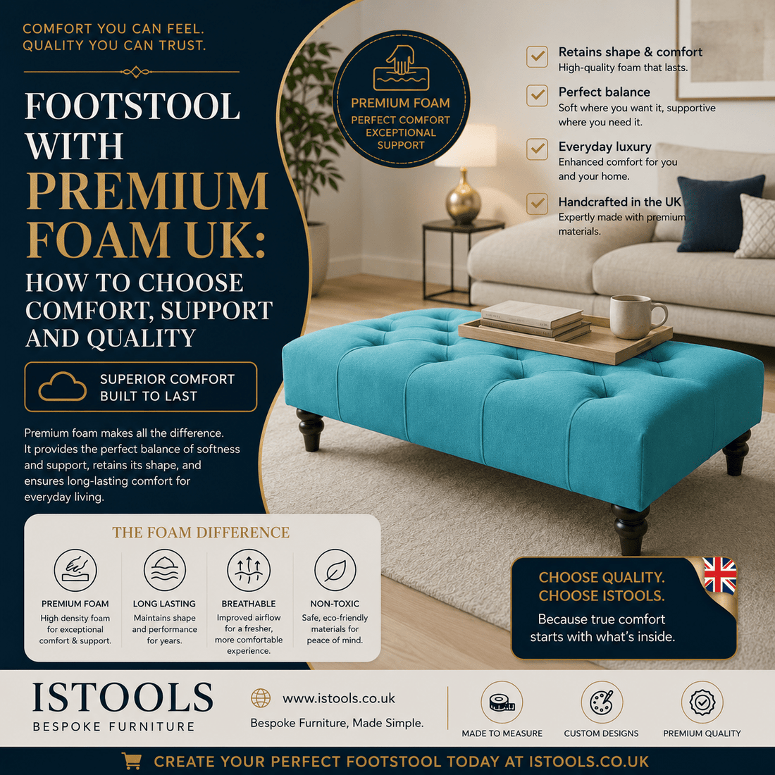 FOOTSTOOL WITH PREMIUM FOAM UK: HOW TO CHOOSE COMFORT, SUPPORT AND QUALITY - ISTOOLS