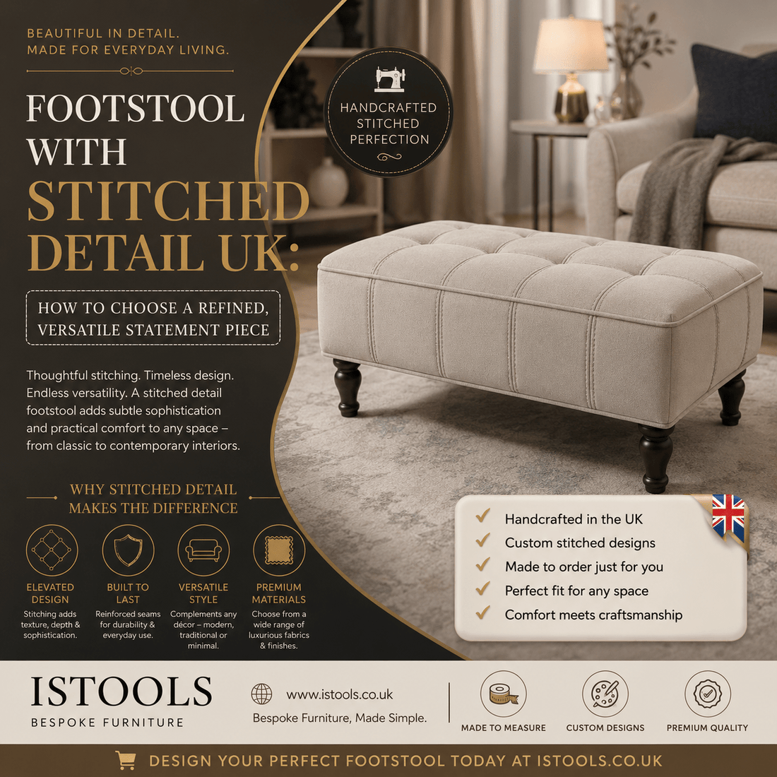 FOOTSTOOL WITH STITCHED DETAIL UK: HOW TO CHOOSE A REFINED, VERSATILE STATEMENT PIECE - ISTOOLS