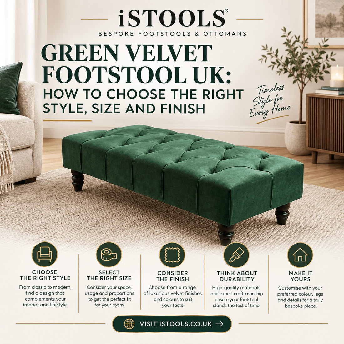 GREEN VELVET FOOTSTOOL UK: HOW TO CHOOSE THE RIGHT STYLE, SIZE AND FINISH - ISTOOLS