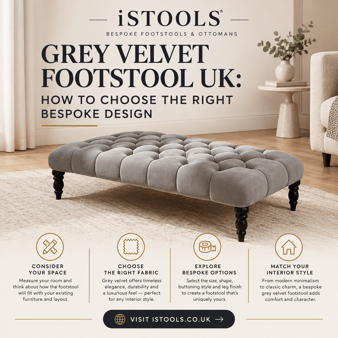 GREY VELVET FOOTSTOOL UK: HOW TO CHOOSE THE RIGHT BESPOKE DESIGN - ISTOOLS