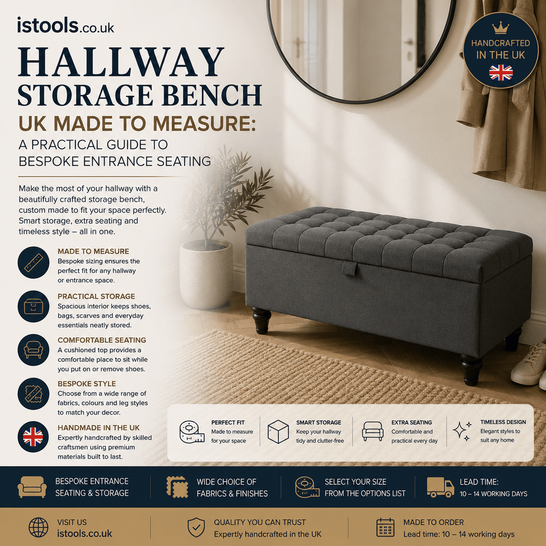 HALLWAY STORAGE BENCH UK MADE TO MEASURE: A PRACTICAL GUIDE TO BESPOKE ENTRANCE SEATING - ISTOOLS