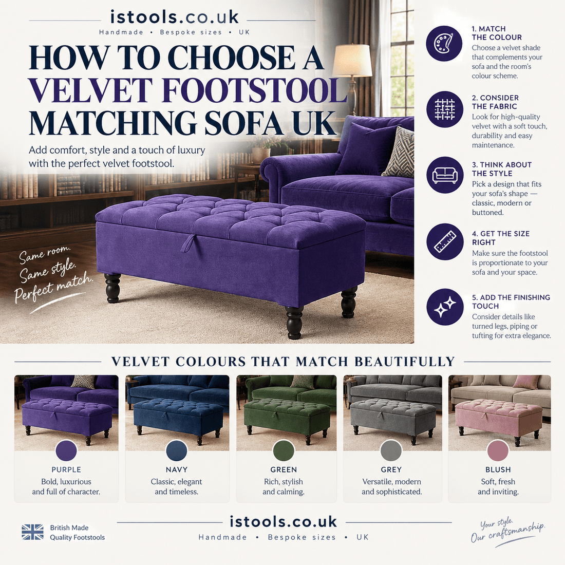 HOW TO CHOOSE A VELVET FOOTSTOOL MATCHING SOFA UK - ISTOOLS