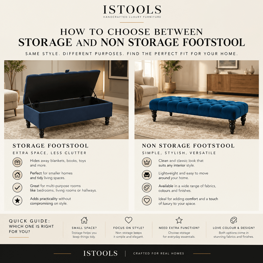 HOW TO CHOOSE BETWEEN STORAGE AND NON STORAGE FOOTSTOOL - ISTOOLS