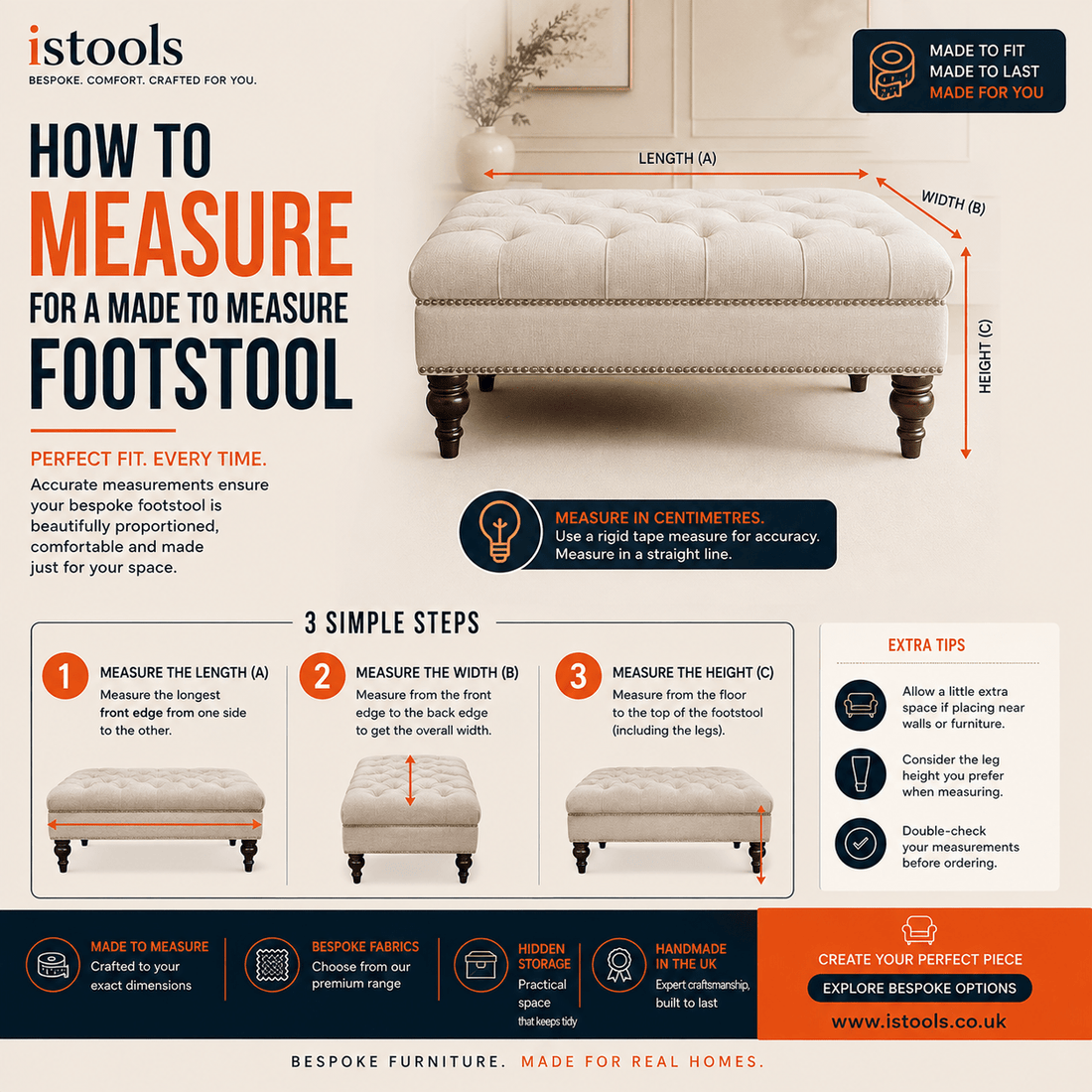 HOW TO MEASURE FOR A MADE TO MEASURE FOOTSTOOL - ISTOOLS
