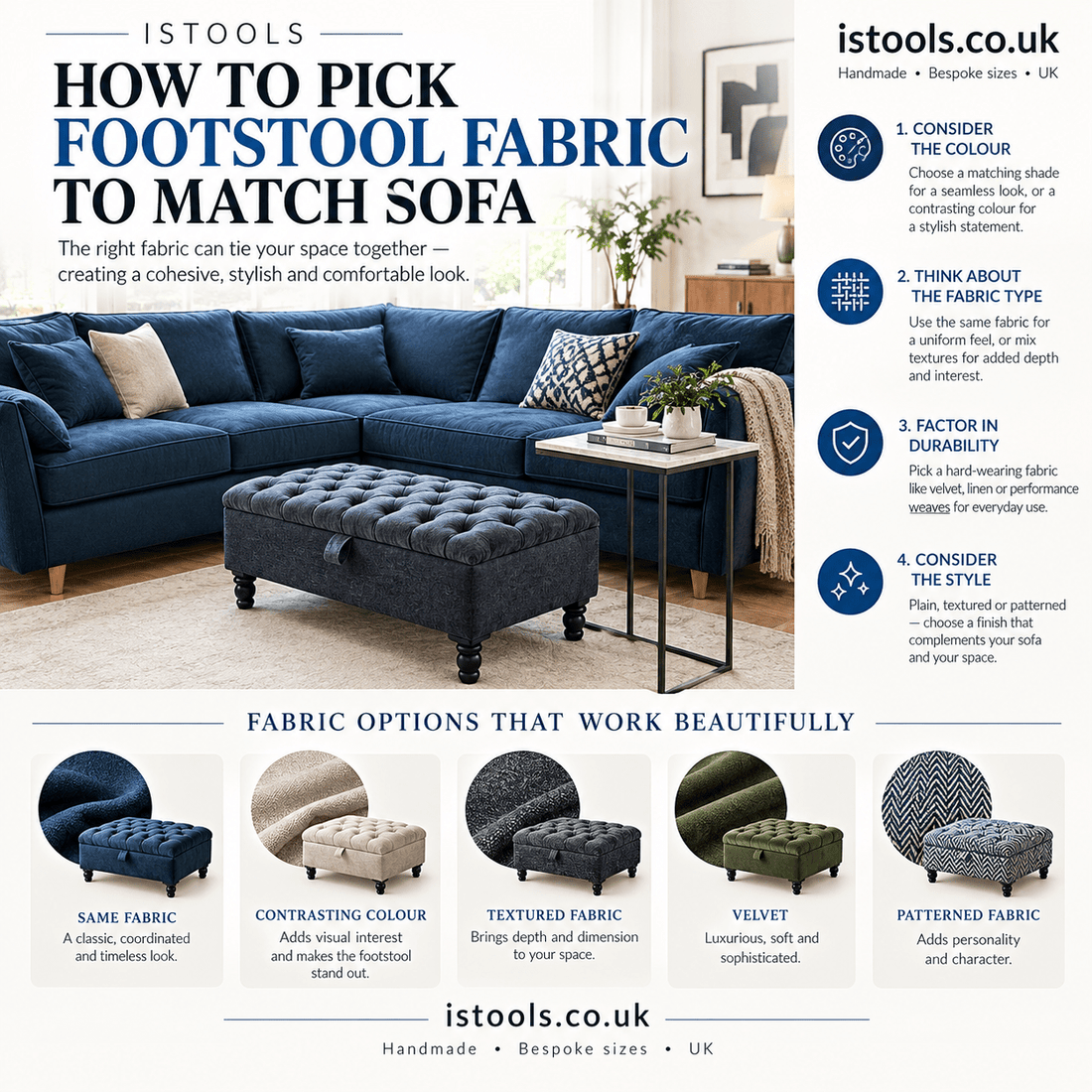 HOW TO PICK FOOTSTOOL FABRIC TO MATCH SOFA - ISTOOLS