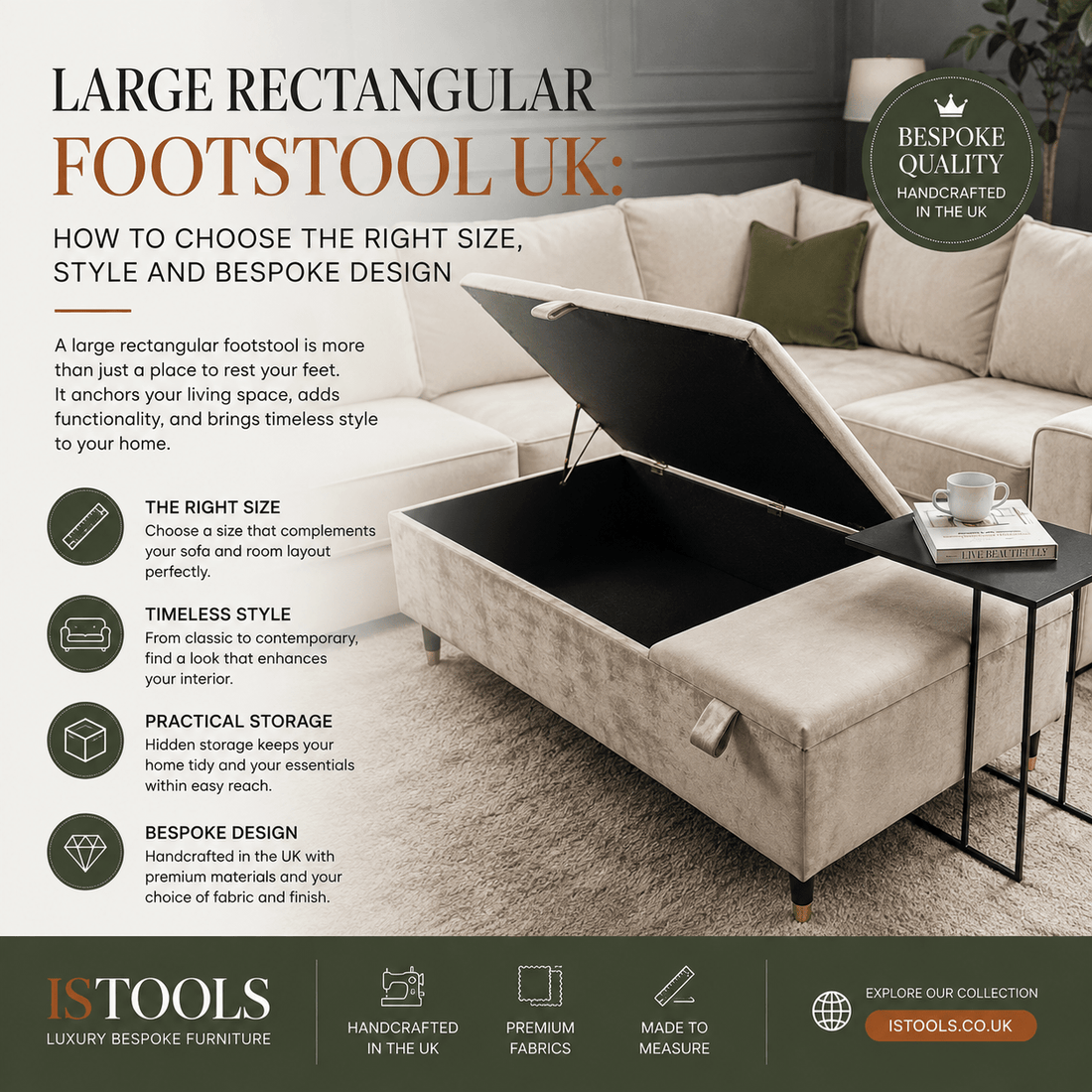 LARGE RECTANGULAR FOOTSTOOL UK: HOW TO CHOOSE THE RIGHT SIZE, STYLE AND BESPOKE DESIGN - ISTOOLS